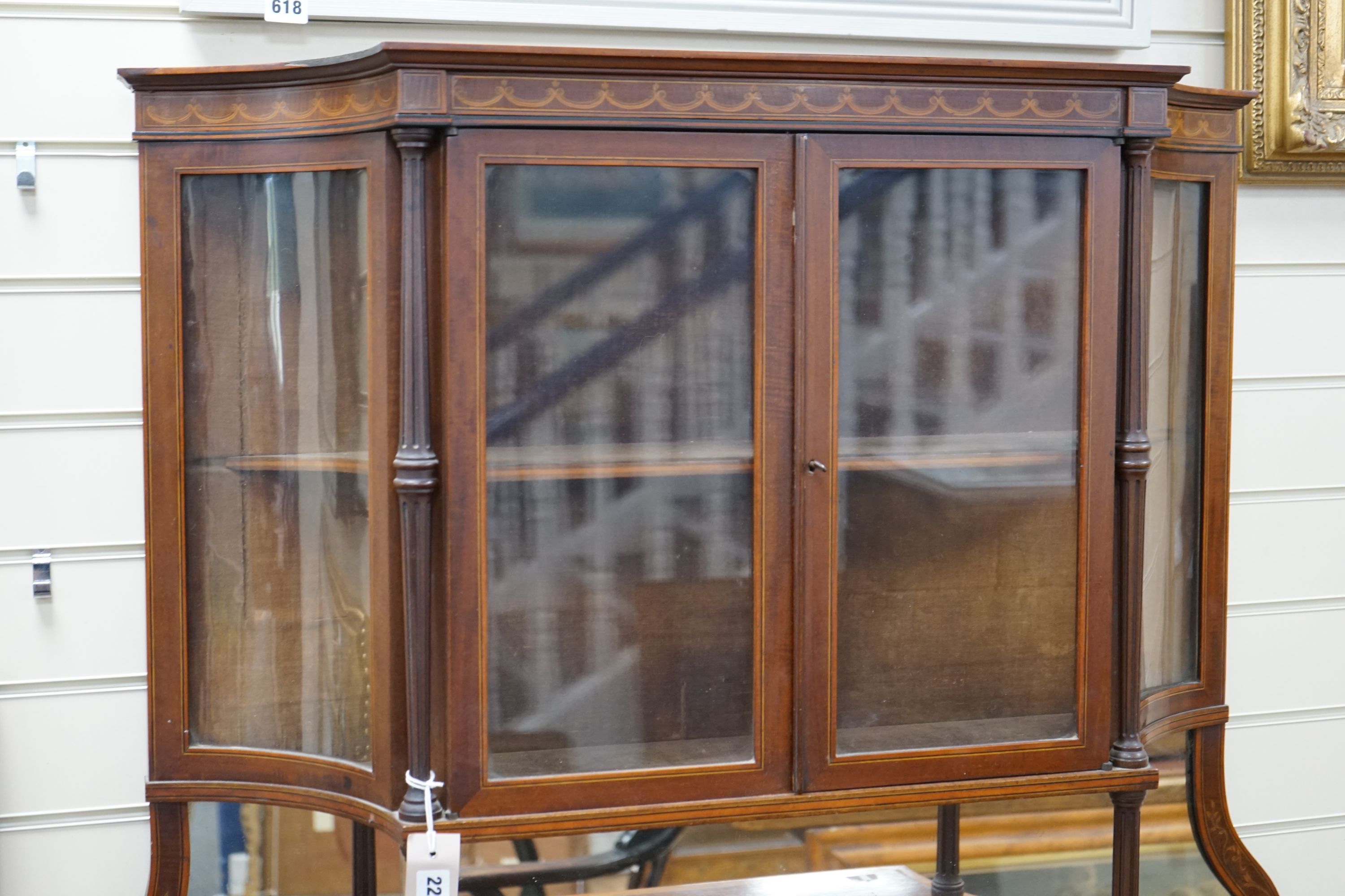 An Edward & Roberts mahogany and marquetry display cabinet, c.1905, width 107cm depth 41cm height 169cm